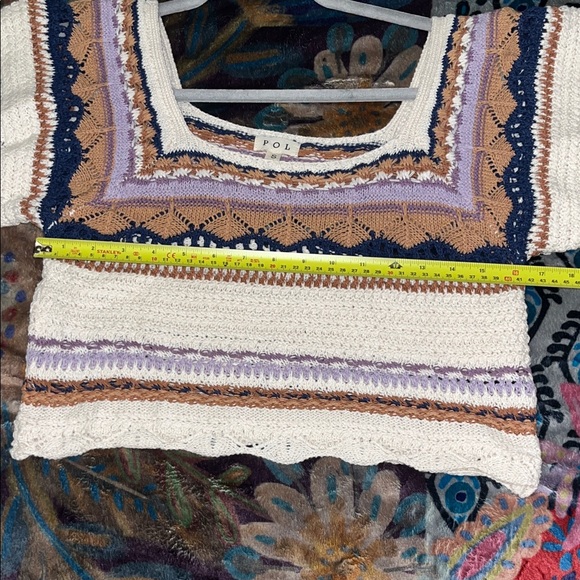 POL Women's Crochet Crop Top in Cream, Brown, and Purple - Picture 6 of 7